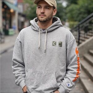 Champion Gray Hoodie with Green and Orange Details